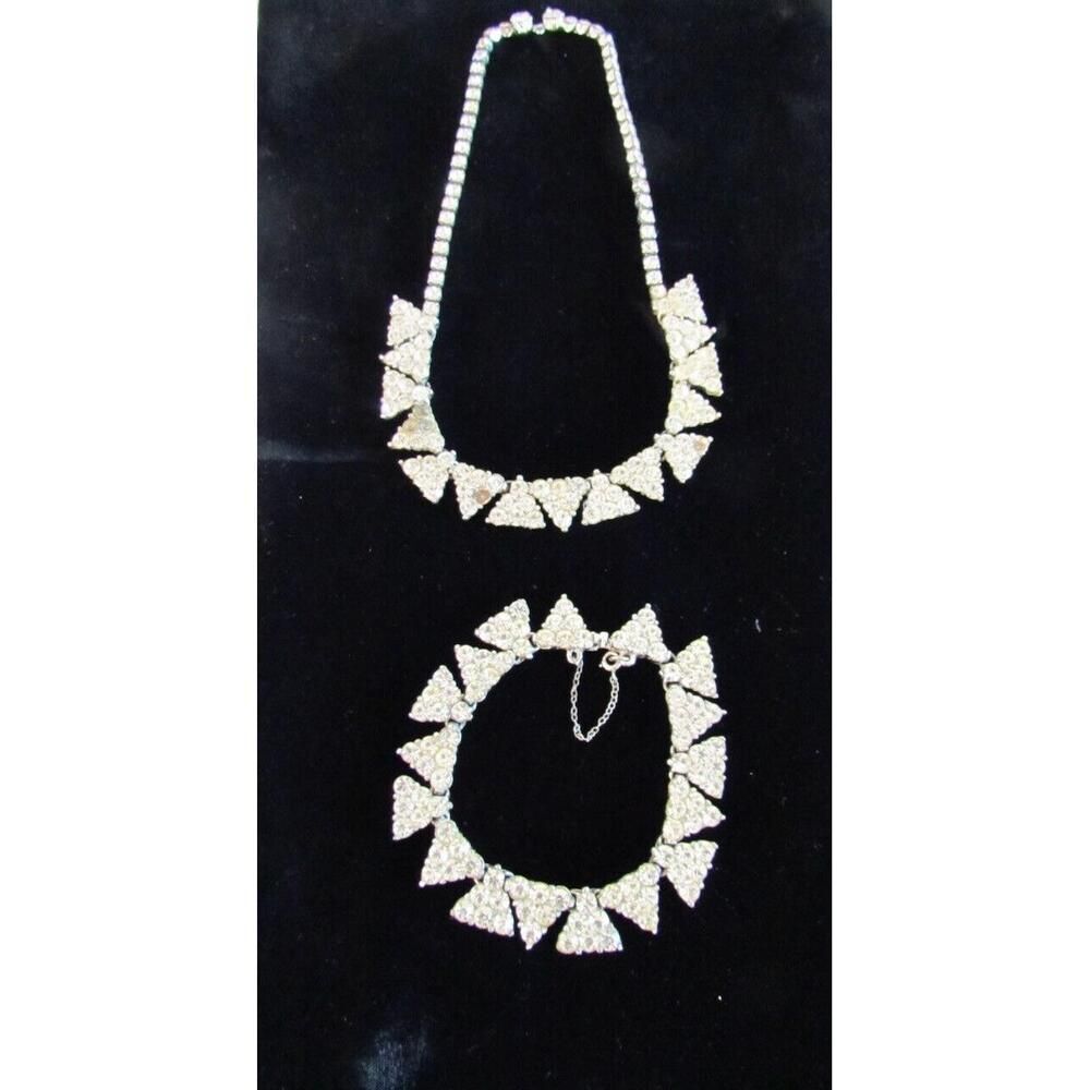 Bogoff Art Deco Bracelet Necklace Set Triangle Settings Prong Set Vintage